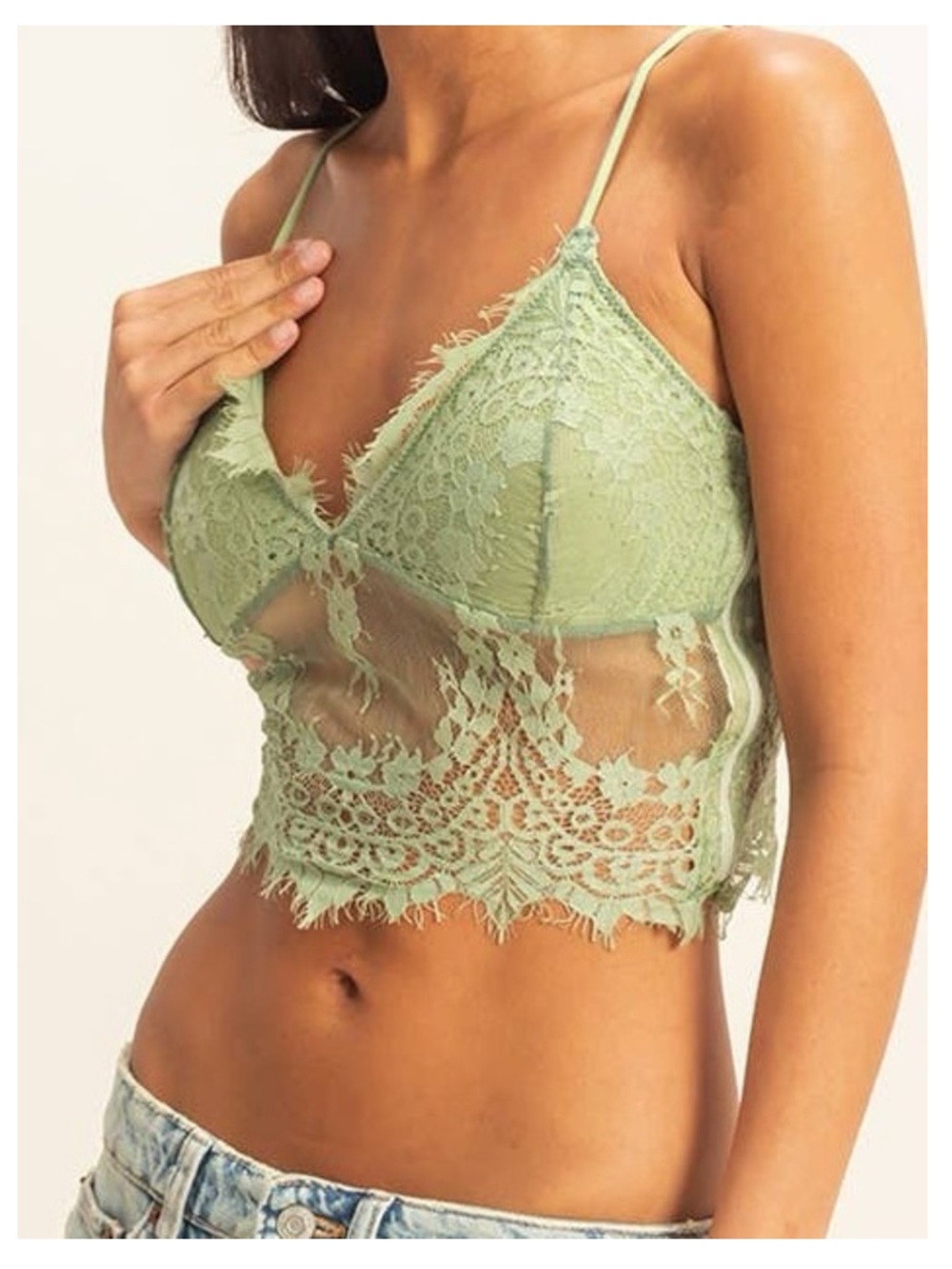 🟤NWT HYFVE Mesh Lace Embroidered
Bralette Top in Olive